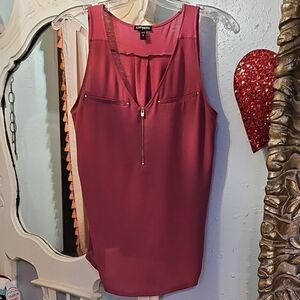 Express Women's Deep Red Zip-Front Blouse Size Med